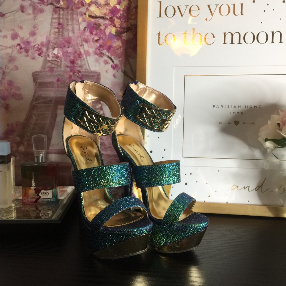 Qupid Iridescent Metallic Embellished Platform